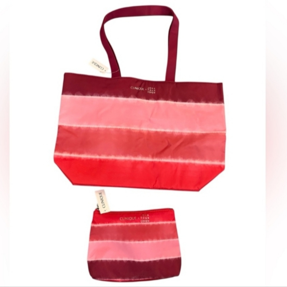 Clinique Pink and Red Tote And Makeup Bag Set Jonathan Cohen